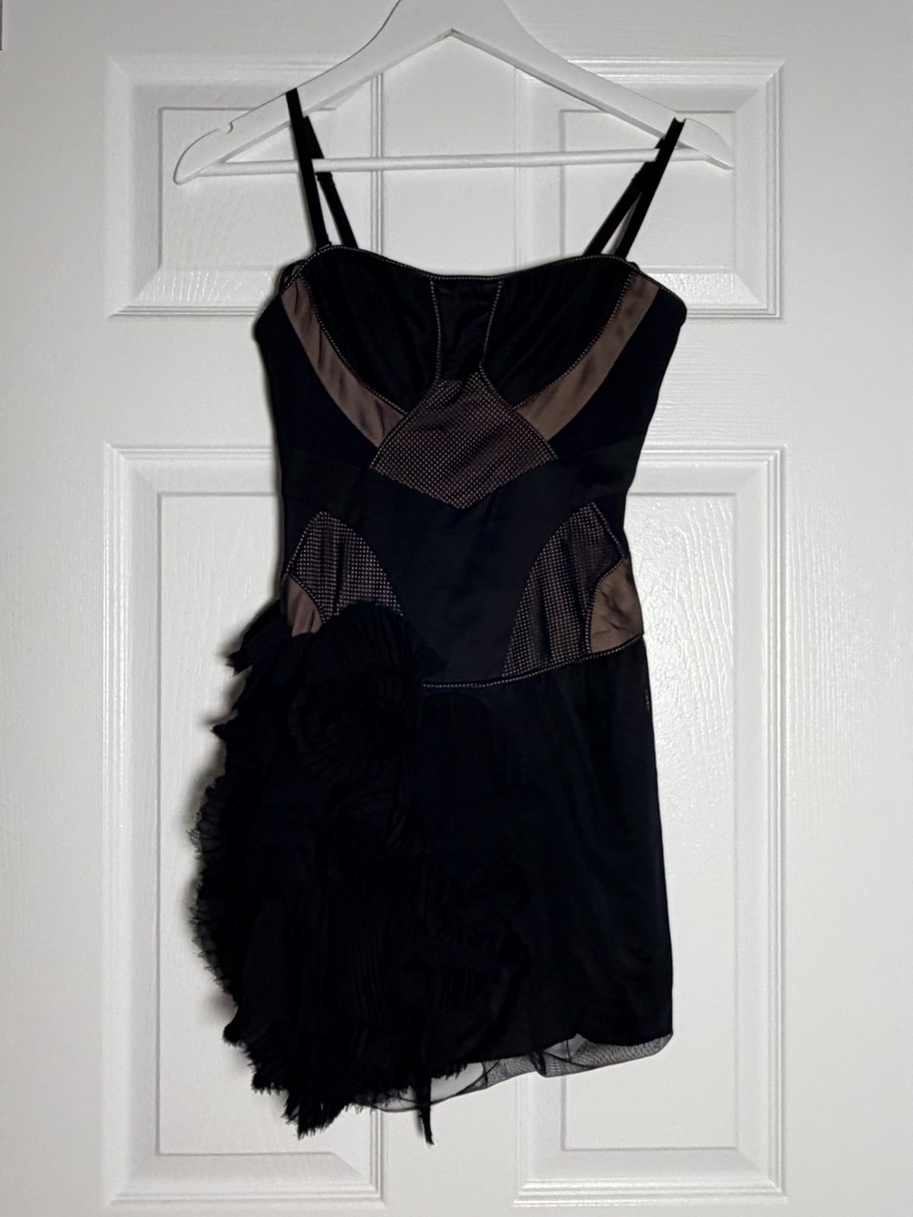 BCBG Max Azria Black Mesh Ruffle Mini Dress Y2K Avant Garde